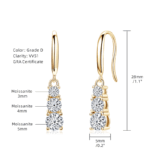 Hosszú 14K aranyozott lógós ezüst fülbevaló - 1.5 karátos Moissanite gyémánt kövekkel