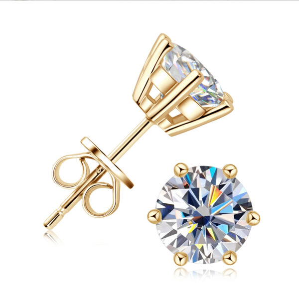 Apró 14K aranyozott bedugós ezüst fülbevaló - 1 karátos Moissanite gyémánt kővel, minimalista