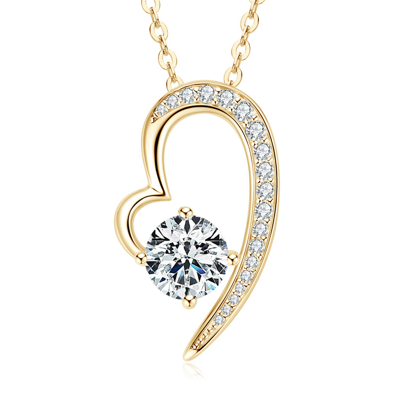 Szív 14K aranyozott ezüst nyaklánc 1 karátos Moissanite gyémánt köves medállal