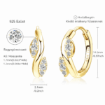 Karika 14K aranyozott ezüst fülbevaló - 1 karátos Moissanite gyémánt kövekkel - Image 2