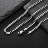 4 mm vastag ezüst színű férfi nemesacél nyaklánc - Kubai lánc - 50 cm hosszú - rozsdamentes