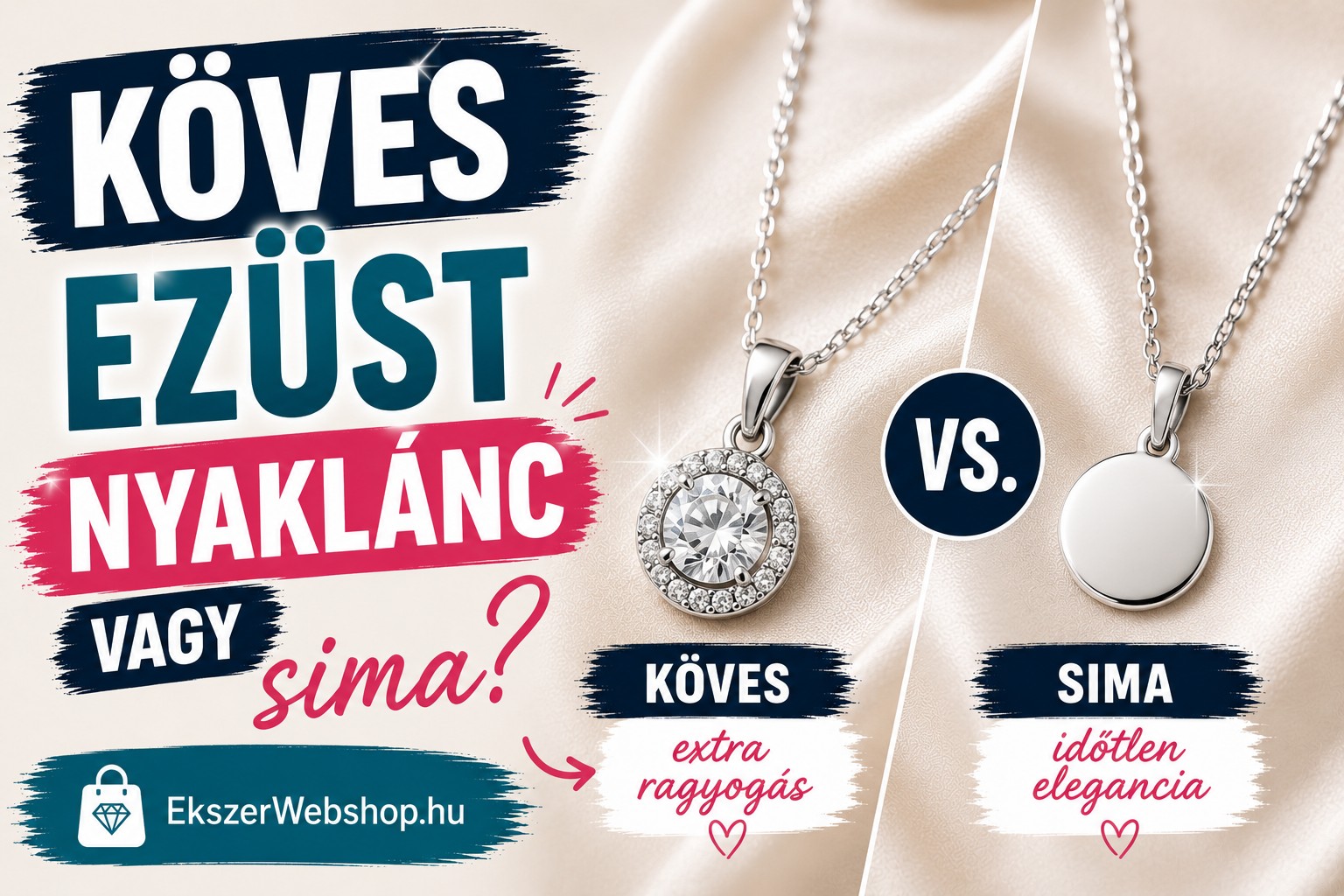 Köves ezüst nyaklánc vagy sima - EkszerWebshop.hu