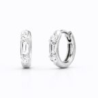 925 sterling ezüst 18K fehér aranyozott háromköves bagett csiszolású cirkónia karika fülbevaló - EkszerWebshop.hu