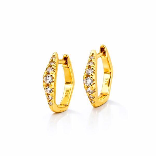 925 sterling ezüst hatszögletű cirkónia köves karika fülbevaló (1.8 cm) - 14K sárgaarany bevonat - EkszerWebshop.hu