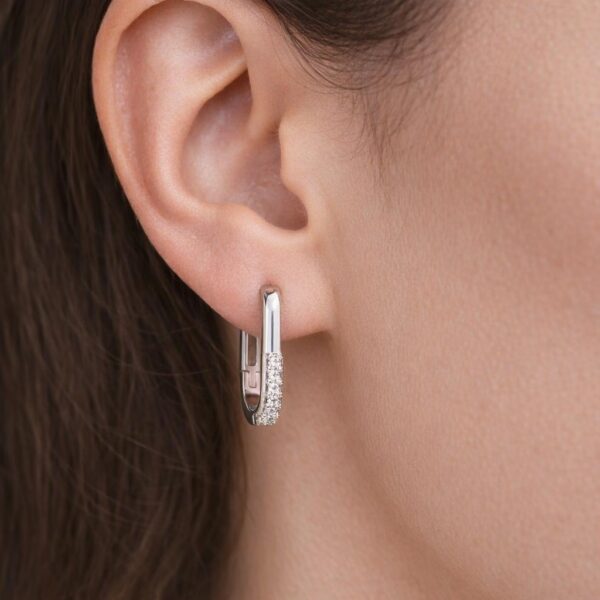 925 sterling ezüst kétszínű szögletes karika fülbevaló (2 cm) - 18K fehérarany bevonatú - EkszerWebshop.hu