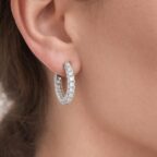 925 sterling ezüst 1.2 cm-es pavé cirkónia köves karika fülbevaló - 18K fehérarany bevonat - EkszerWebshop.hu