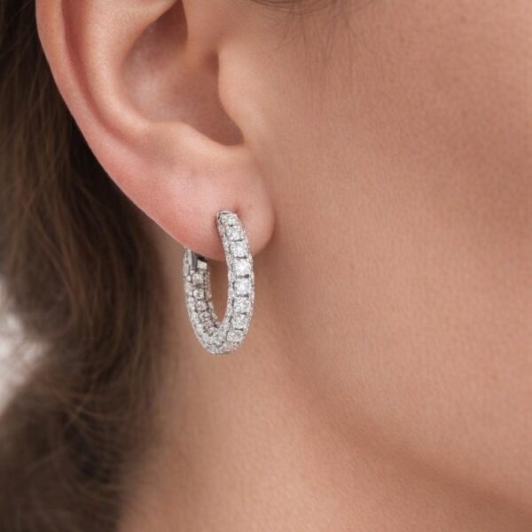 925 sterling ezüst 1.2 cm-es pavé cirkónia köves karika fülbevaló - 18K fehérarany bevonat - EkszerWebshop.hu