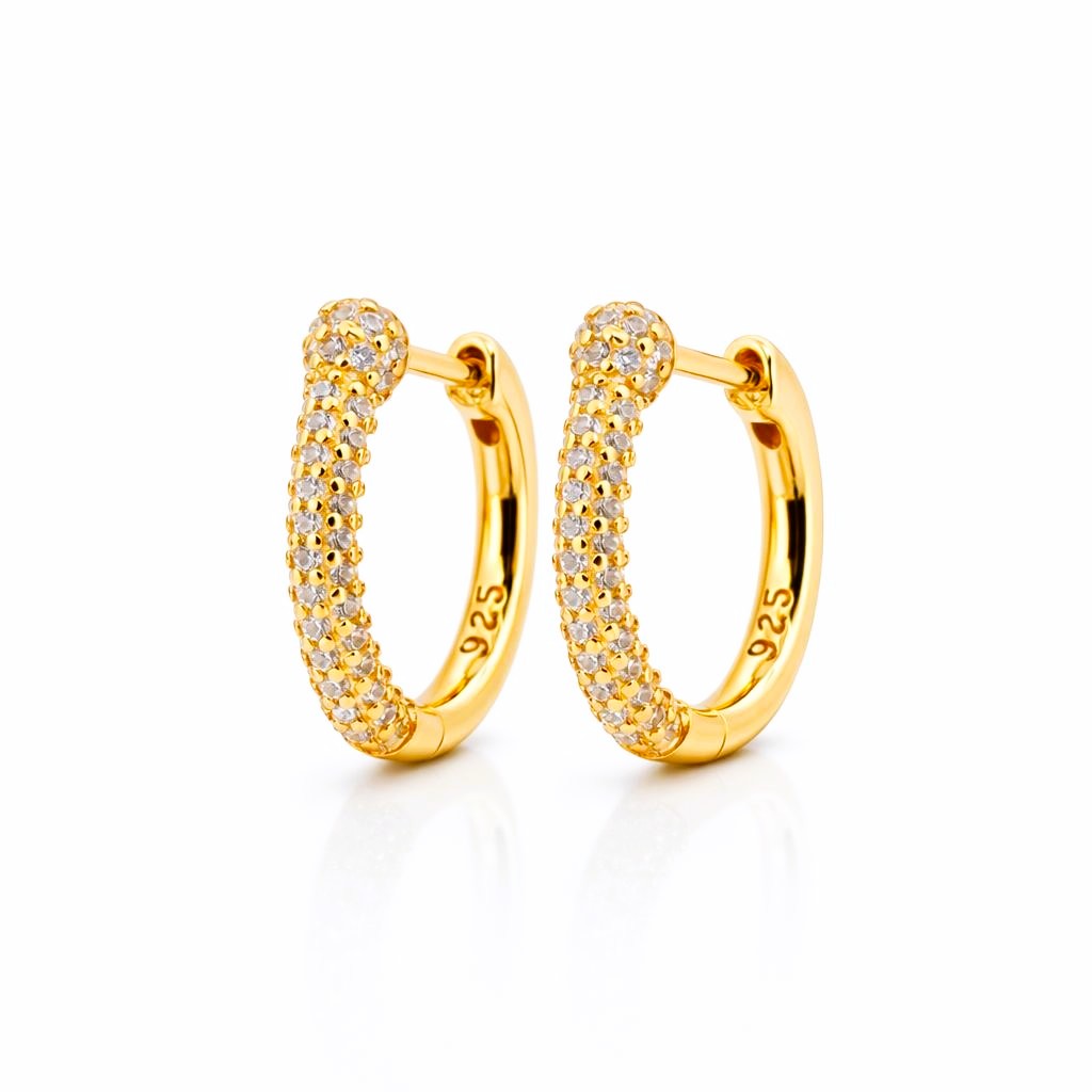 925 sterling ezüst pavé cirkónia köves gömb díszítésű karika fülbevaló - 14K sárgaarany bevonattal - EkszerWebshop.hu 925 sterling ezüst pavé cirkónia köves gömb díszítésű karika fülbevaló - 14K sárgaarany bevonattal - EkszerWebshop.hu