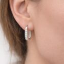 925 sterling ezüst cirkónia köves karika fülbevaló (1.4 cm) - U alakú, 18K fehér arany bevonatú - EkszerWebshop.hu