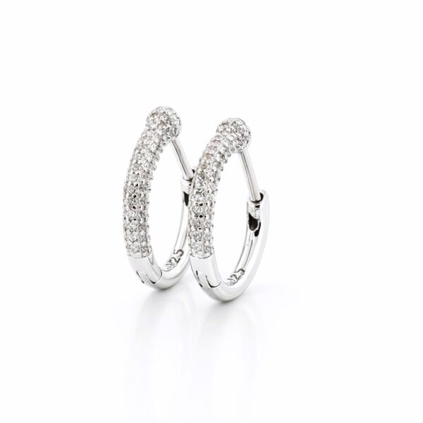 925 sterling ezüst pavé cirkónia köves gömb díszítésű karika fülbevaló - 18K Fehér arany bevonattal - EkszerWebshop.hu
