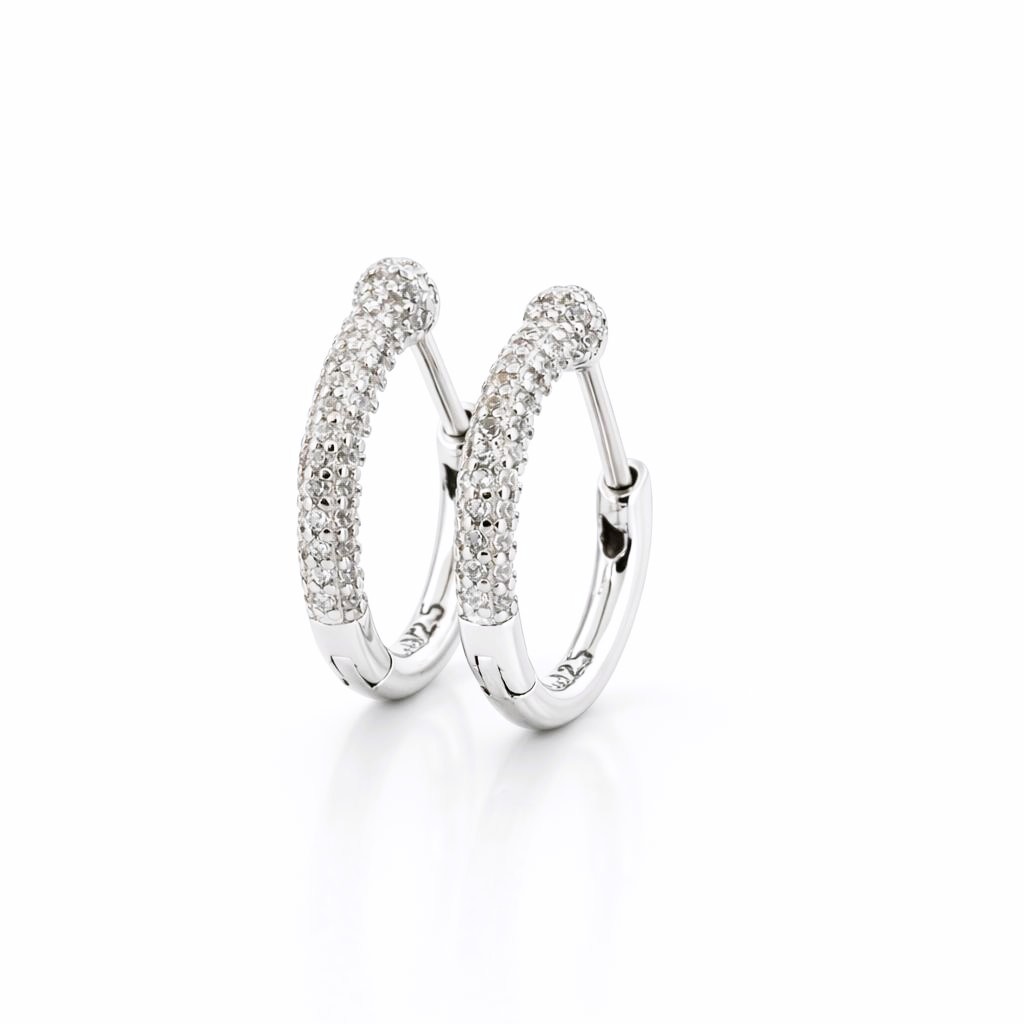 925 sterling ezüst pavé cirkónia köves gömb díszítésű karika fülbevaló - 18K Fehér arany bevonattal - EkszerWebshop.hu 925 sterling ezüst pavé cirkónia köves gömb díszítésű karika fülbevaló - 18K Fehér arany bevonattal - EkszerWebshop.hu