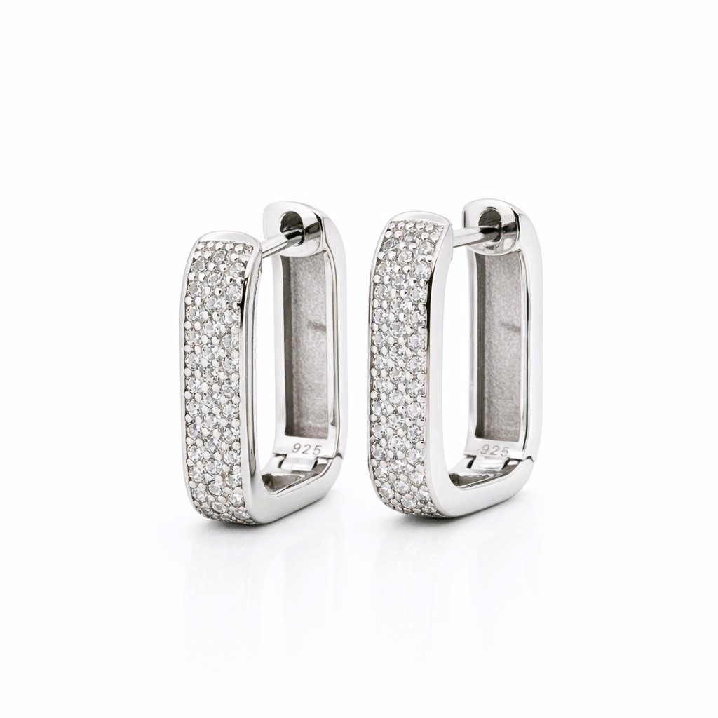 925 sterling ezüst 18K aranyozott pavé cirkónia köves szögletes karika fülbevaló (1.4 cm) - 18K fehérarany bevonat - EkszerWebshop.hu 925 sterling ezüst 18K aranyozott pavé cirkónia köves szögletes karika fülbevaló (1.4 cm) - 18K fehérarany bevonat - EkszerWebshop.hu