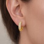 925 sterling ezüst 14K sárga aranyozott domború pavé cirkónia köves karika fülbevaló - EkszerWebshop.hu