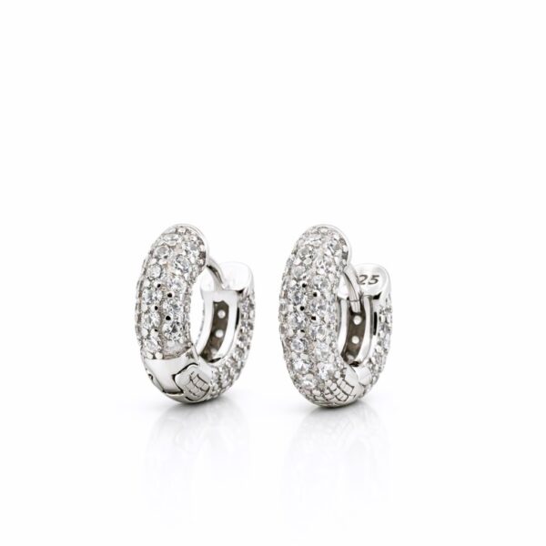 925 sterling ezüst 18K fehér aranyozott domború pavé cirkónia köves karika fülbevaló - EkszerWebshop.hu