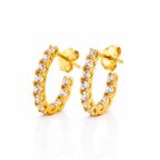 925 sterling ezüst cirkónia köves J alakú karika fülbevaló - 14K Sárgaarany bevonatú - EkszerWebshop.hu
