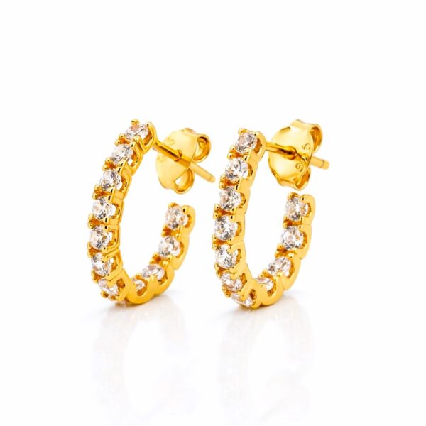 925 sterling ezüst cirkónia köves J alakú karika fülbevaló - 14K Sárgaarany bevonatú - EkszerWebshop.hu