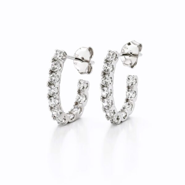 925 sterling ezüst cirkónia köves J alakú karika fülbevaló - 18K Fehérarany bevonatú - EkszerWebshop.hu