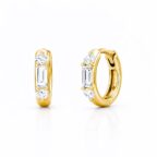 925 sterling ezüst 14K aranyozott háromköves bagett csiszolású cirkónia karika fülbevaló (1.1 cm) - EkszerWebshop.hu