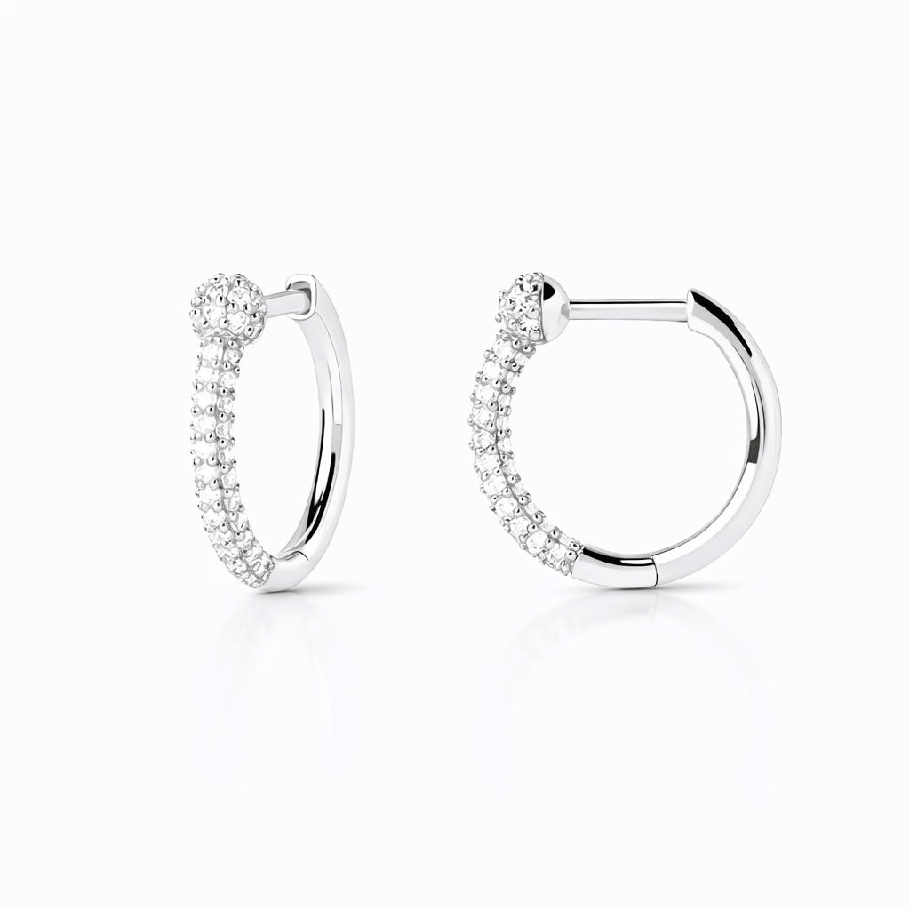 925 sterling ezüst pavé cirkónia köves gömb díszítésű karika fülbevaló - 18K Fehér arany bevonattal - EkszerWebshop.hu 925 sterling ezüst pavé cirkónia köves gömb díszítésű karika fülbevaló - 18K Fehér arany bevonattal - EkszerWebshop.hu
