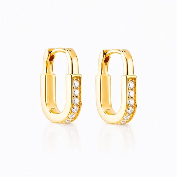 925 sterling ezüst cirkónia köves karika fülbevaló - U alakú, 14K sárgaarany bevonatú - EkszerWebshop.hu