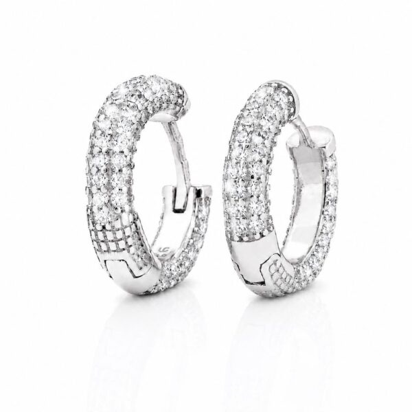 925 sterling ezüst 18K fehér aranyozott vastag pavé cirkónia köves karika fülbevaló