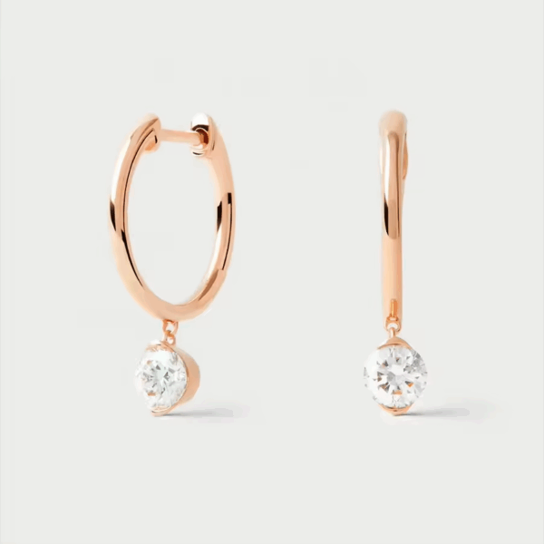 925 sterling ezüst aranyozott szoliter cirkónia köves karika fülbevaló - 18K Rózsaarany