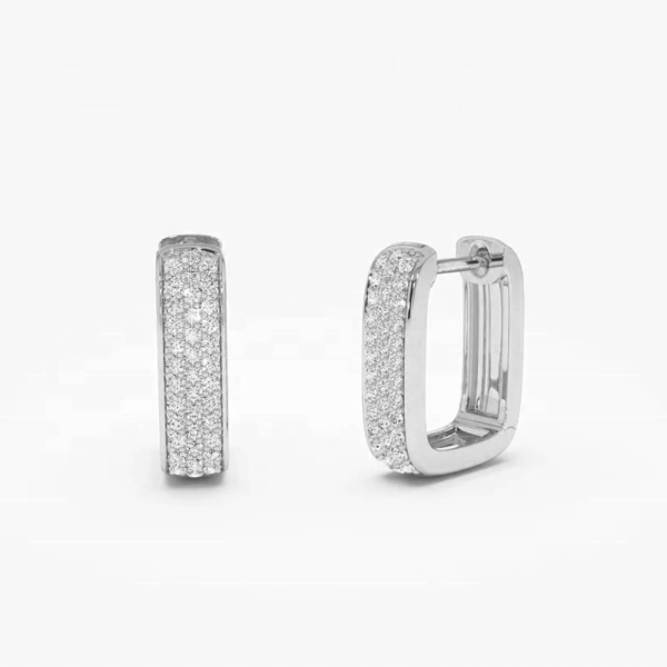 925 sterling ezüst 18K aranyozott pavé cirkónia köves szögletes karika fülbevaló - 18K fehérarany bevonat