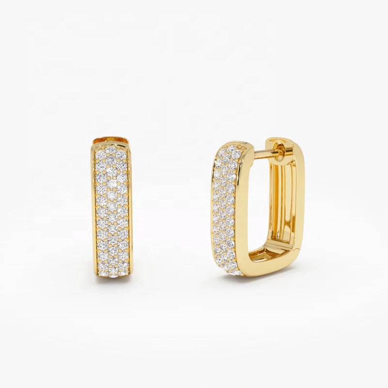 ezüst 14K aranyozott pavé cirkónia köves szögletes karika fülbevaló - 14K sárgaarany bevonat ezüst 14K aranyozott pavé cirkónia köves szögletes karika fülbevaló - 14K sárgaarany bevonat