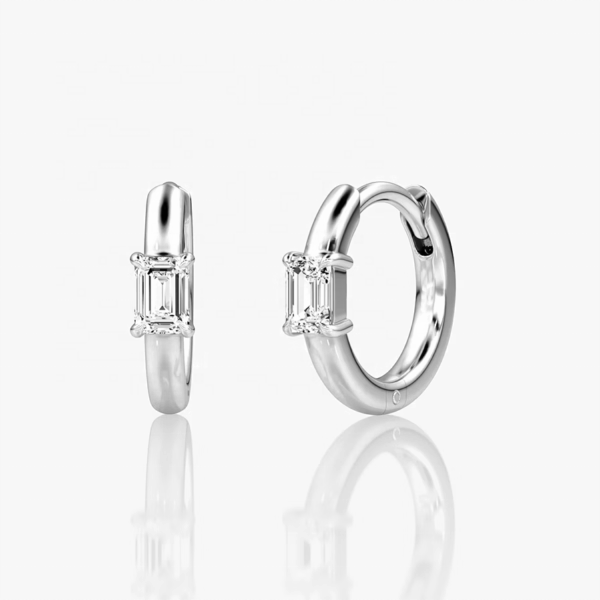 925 sterling ezüst 18K aranyozott bagett csiszolású cirkónia köves karika fülbevaló - 18K Fehérarany bevonatú