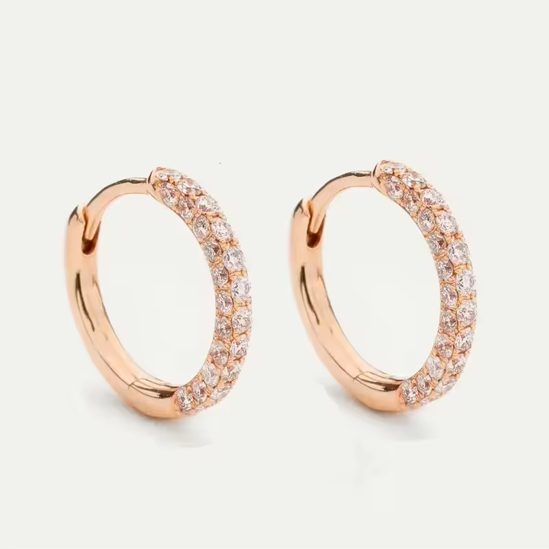 925 sterling ezüst pavé cirkónia köves karika fülbevaló - 18K rózsaarany bevonatú 925 sterling ezüst pavé cirkónia köves karika fülbevaló - 18K rózsaarany bevonatú