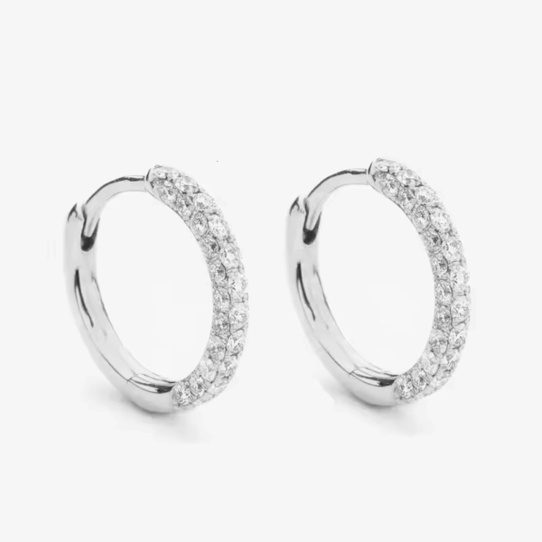 925 sterling ezüst pavé cirkónia köves karika fülbevaló - 18K fehér arany bevonatú
