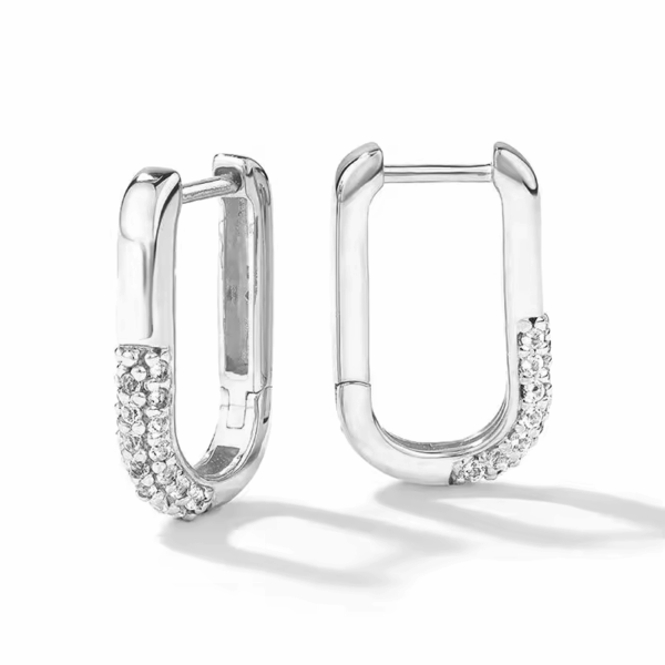 925 sterling ezüst kétszínű szögletes karika fülbevaló - 18K fehérarany bevonatú