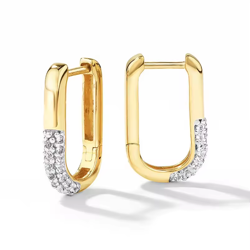 925 sterling ezüst kétszínű szögletes karika fülbevaló - 14K sárgaarany bevonatú 925 sterling ezüst kétszínű szögletes karika fülbevaló - 14K sárgaarany bevonatú