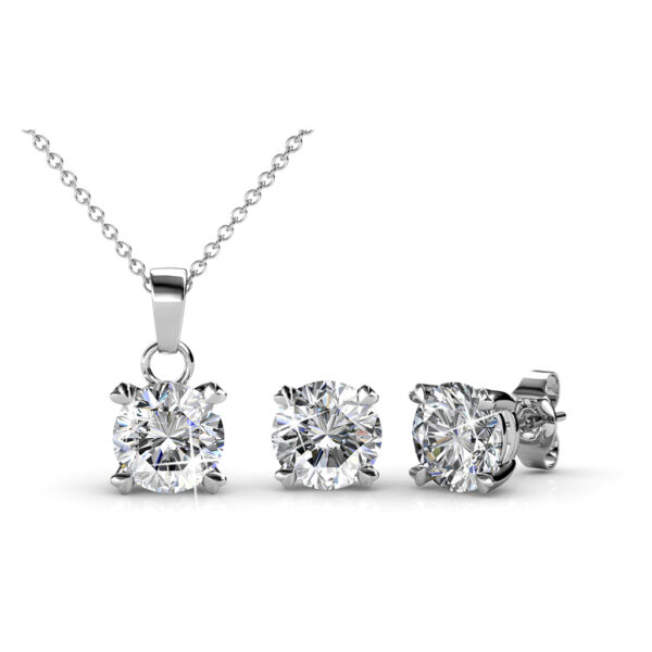 Minimalista kerek 18K aranyozott ékszerszett Swarovski® kristályokkal díszítve - Fehérarany színben - EkszerWebshop.hu