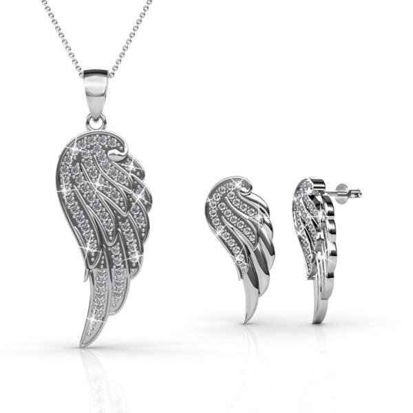 Angyal 18K aranyozott ékszerszett Swarovski® kristályokkal díszítve - Fehérarany színben - EkszerWebshop.hu