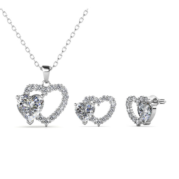 Szív 18K aranyozott ékszerszett Swarovski® kristályokkal díszítve - Fehérarany színben - EkszerWebshop.hu