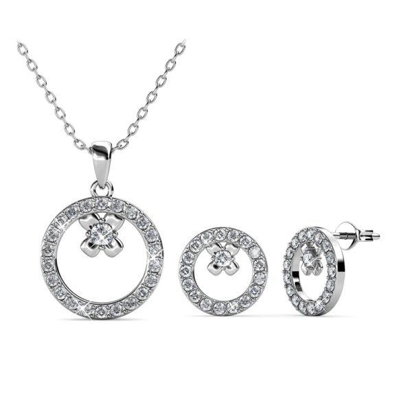 Virág 18K aranyozott ékszerszett Swarovski® kristályokkal díszítve - Fehérarany színben - EkszerWebshop.hu