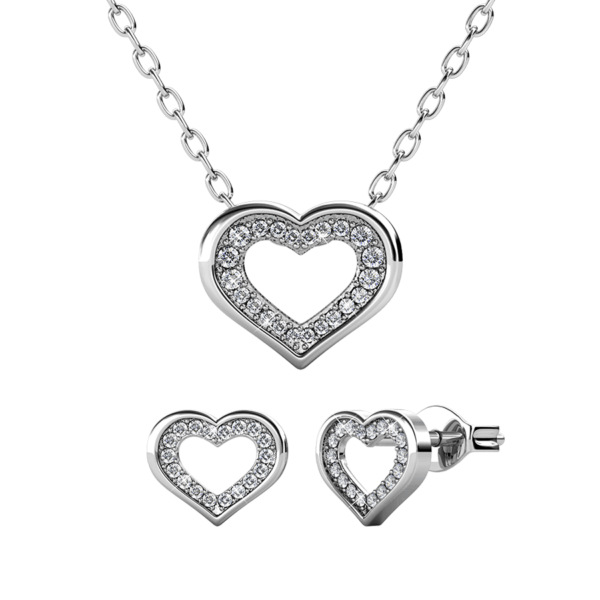 Szív 18K aranyozott ékszerszett Swarovski® kristályokkal díszítve - Fehérarany színben - EkszerWenshop.hu