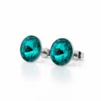 12 mm Nap Swarovski kristályos fülbevaló - Türkiz kék, bedugós, nagy - EkszerWebshop.hu