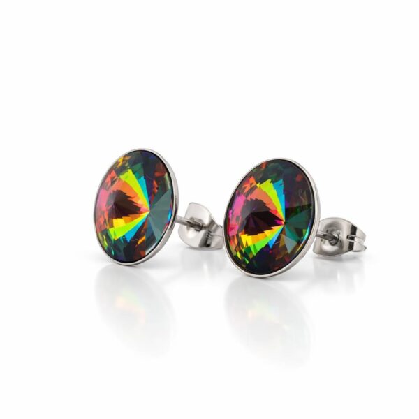 12 mm Nap Swarovski kristályos fülbevaló - Zöld, bedugós, nagy - EkszerWebshop.hu