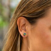 8 mm Rivoli swarovski ezüst fülbevaló - Vitrail Medium - EkszerWebshop.hu - Zöld - fülön