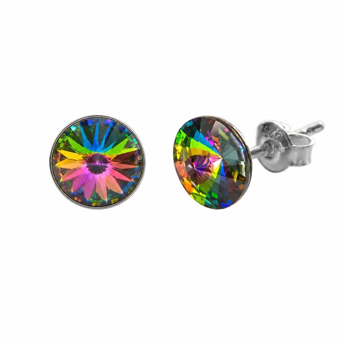 Ezüst fülbevaló 8 mm swarovski kristállyal díszítve - Rivoli, zöld, női bedugós - EkszerWebshop.hu