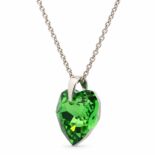 Ezüst nyaklánc - Szív swarovski kristály medállal (1.4 cm) - Zöld, peridot