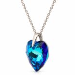 Ezüst nyaklánc - Szív swarovski kristály medállal (1.4 cm) - Kék, bermuda blue