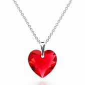 Ezüst nyaklánc - Szív swarovski kristály medállal (1.4 cm) - Piros, light siam