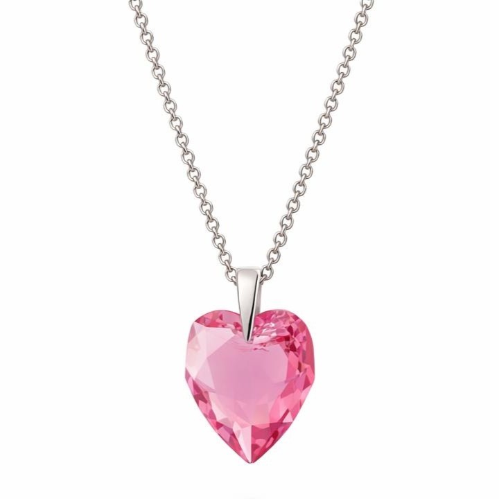 14 mm Szív Swarovski kristályos ezüst nyaklánc - Rózsaszín, rose - EkszerWebshop.hu - oldalról Ezüst nyaklánc - Szív swarovski kristály medállal (1.4 cm) - Rózsaszín