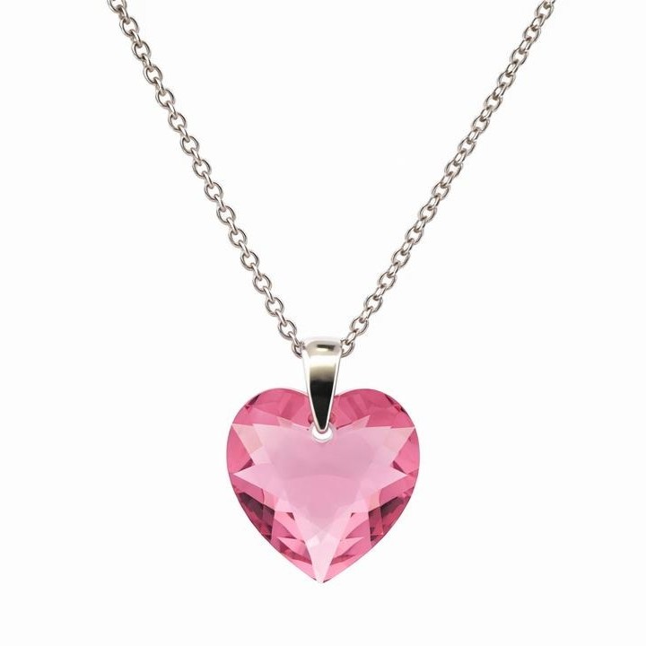 Ezüst nyaklánc - Szív swarovski kristály medállal (1.4 cm) - Rózsaszín Ezüst nyaklánc - Szív swarovski kristály medállal (1.4 cm) - Rózsaszín