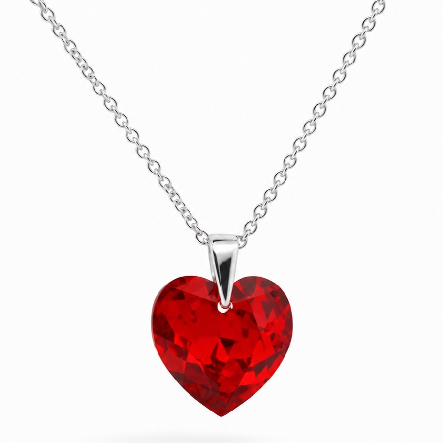 Ezüst nyaklánc - Szív swarovski kristály medállal (1.4 cm) - Vörös, scarlet Ezüst nyaklánc - Szív swarovski kristály medállal (1.4 cm) - Vörös, scarlet