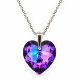Ezüst nyaklánc - Szív swarovski kristály medállal (1.8 cm) - Lile, heliotrop