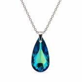 Ezüst nyaklánc - Körte swarovski kristály medállal (2.4 cm) - Kék, bermuda blue